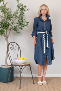 Huntress Shirt Dress Navy Ric Rac Trim