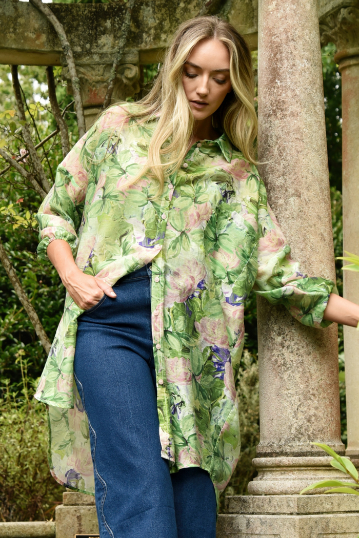 Curate Something Borrowed Shirt Green Floral Pre-Order