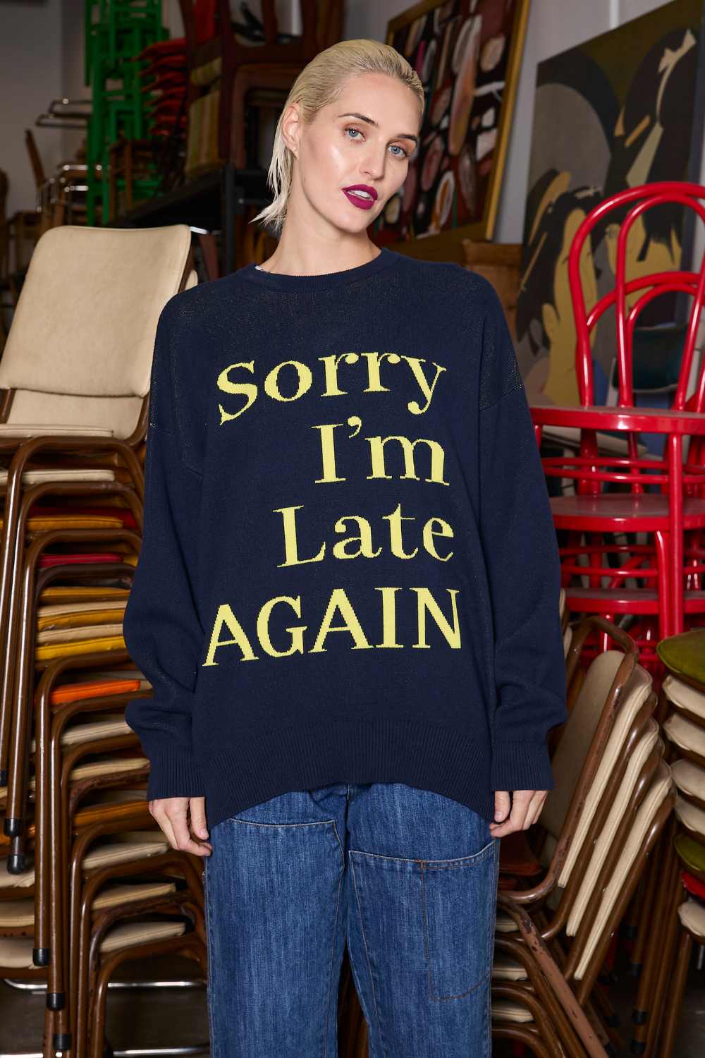 M.A.Dainty Sorry Knit Navy Yellow
