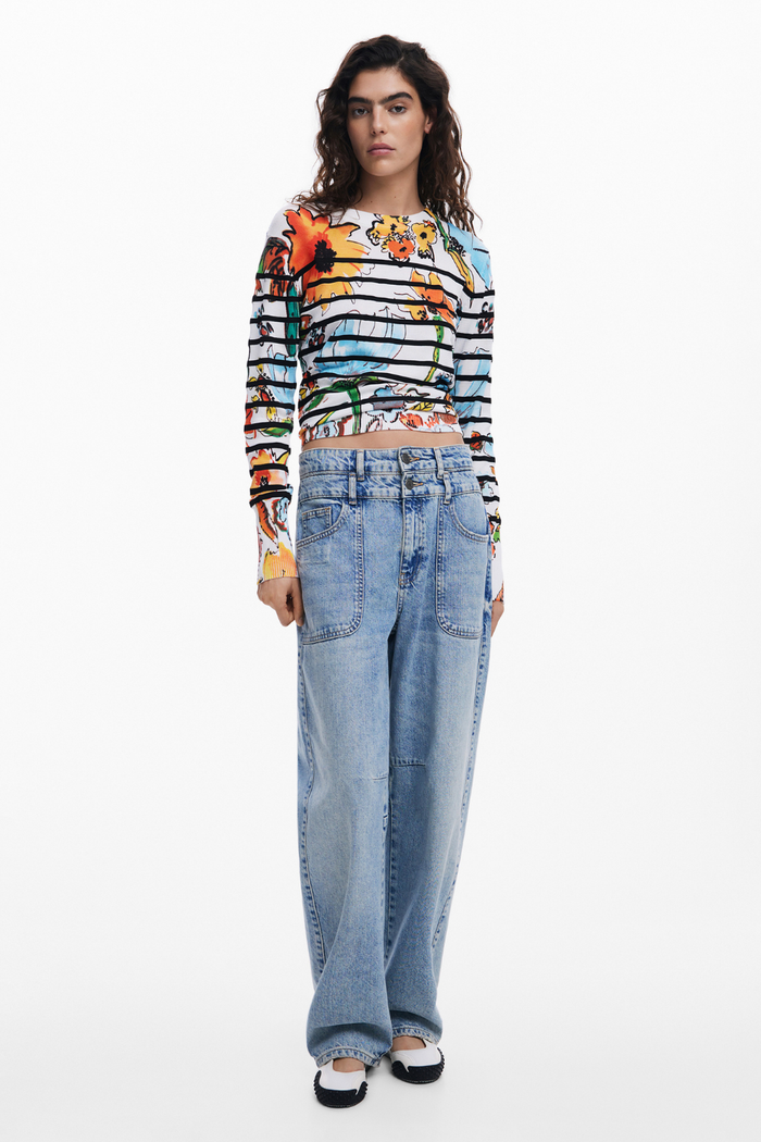 Desigual Striped Floral Sweater