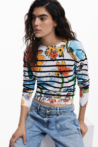 Desigual Striped Floral Sweater