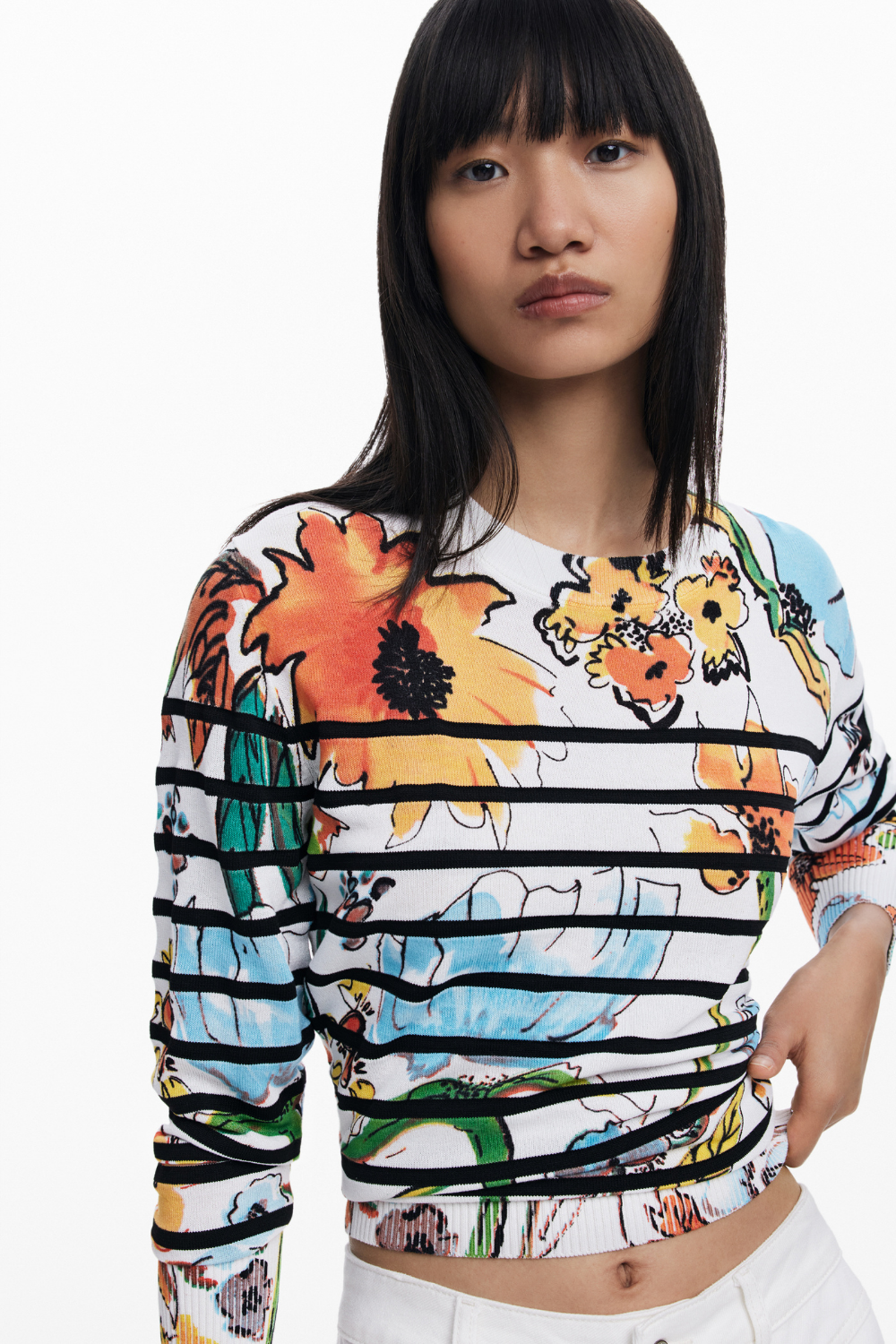Desigual Striped Floral Sweater