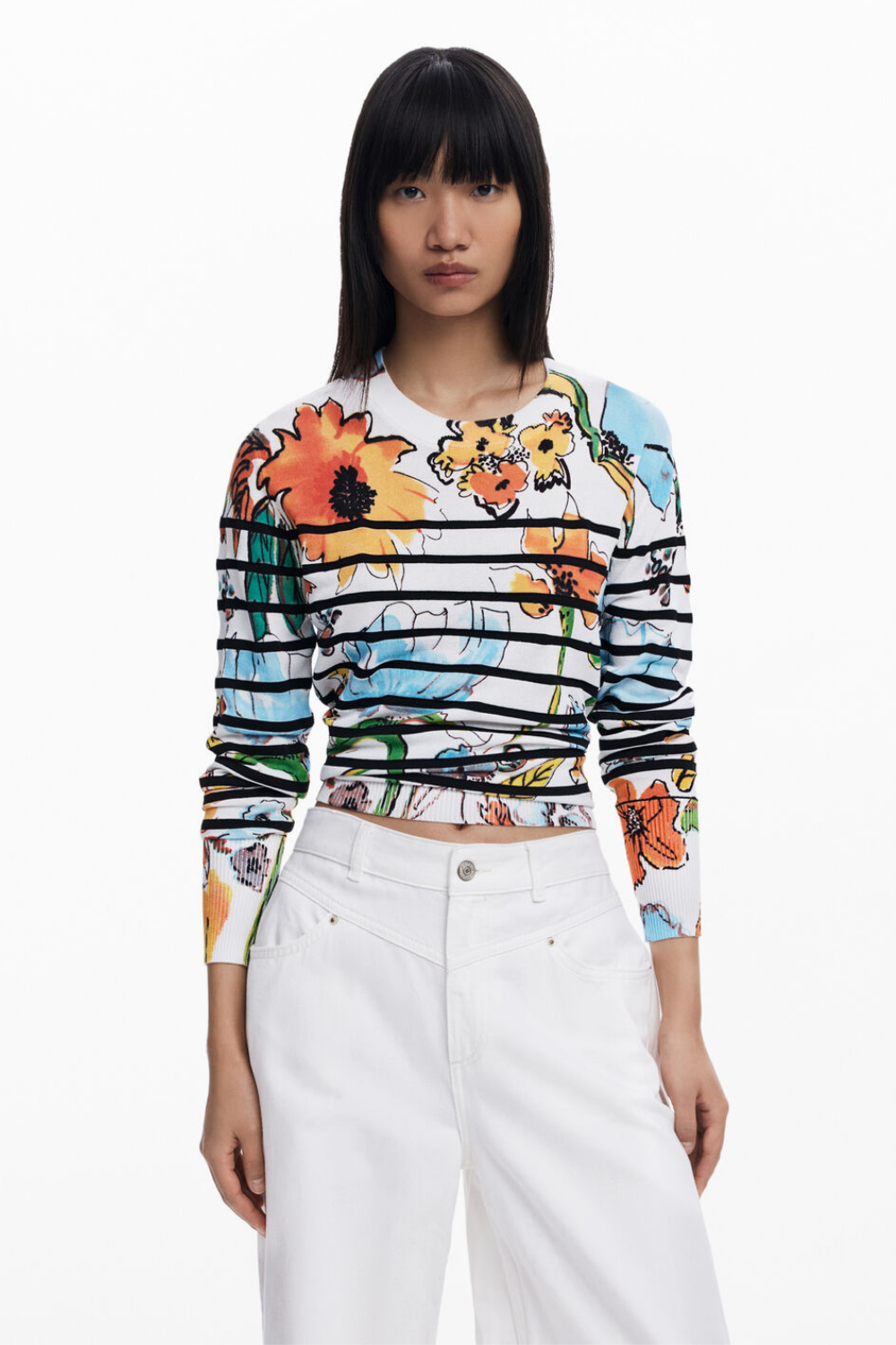 Desigual Striped Floral Sweater