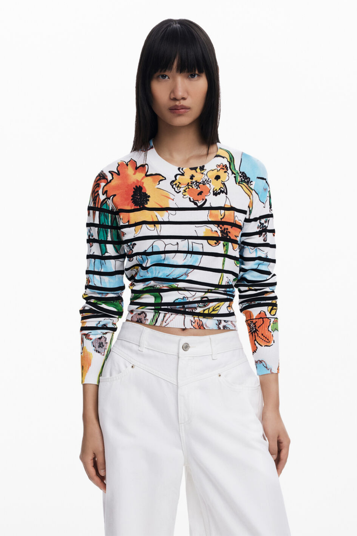 Desigual Striped Floral Sweater