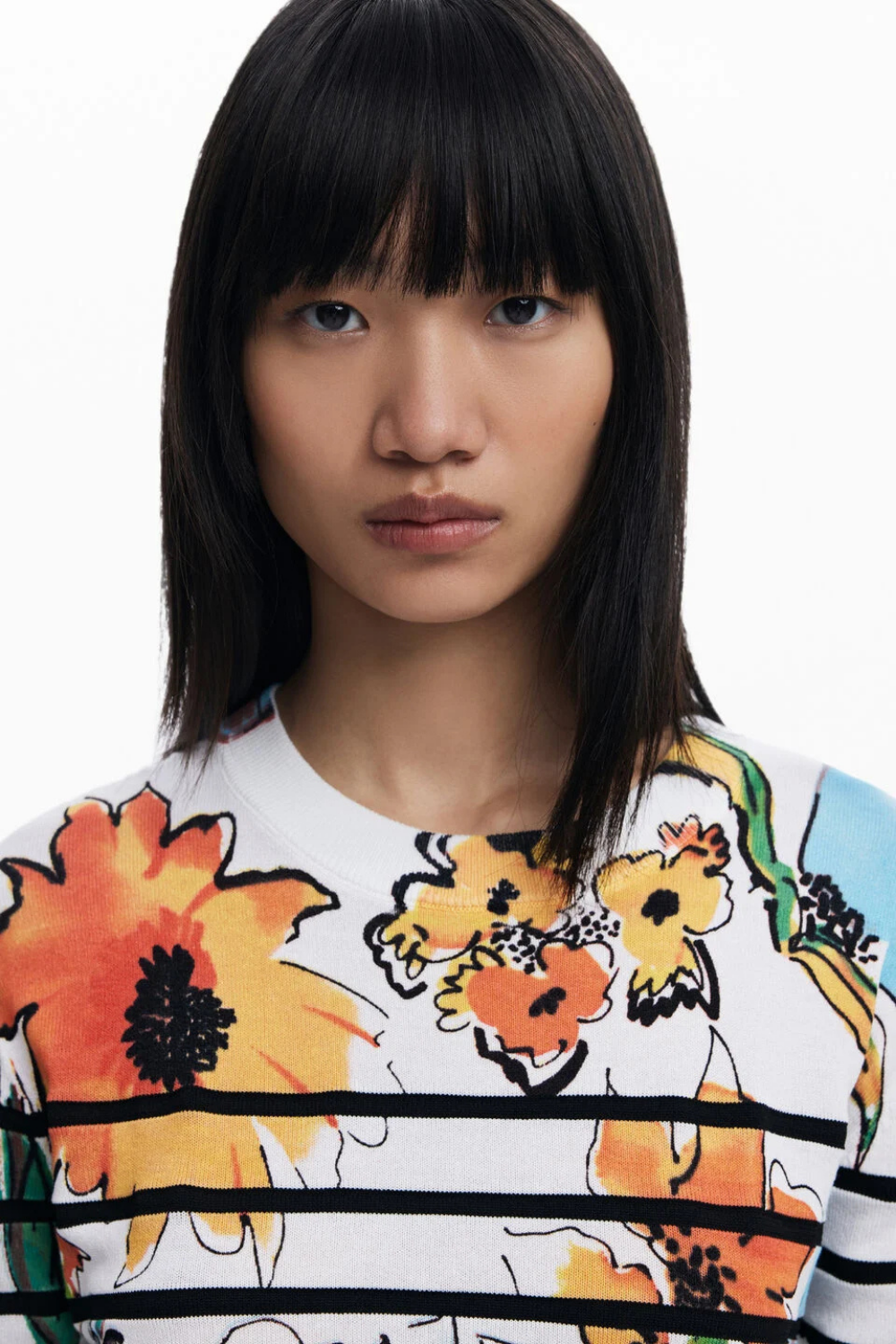 Desigual Striped Floral Sweater