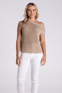 Two T's Tape Yarn Boat Neck Sweater Sand