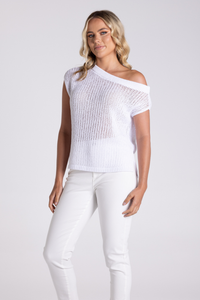 Two T's Tape Yarn Boat Neck Sweater White
