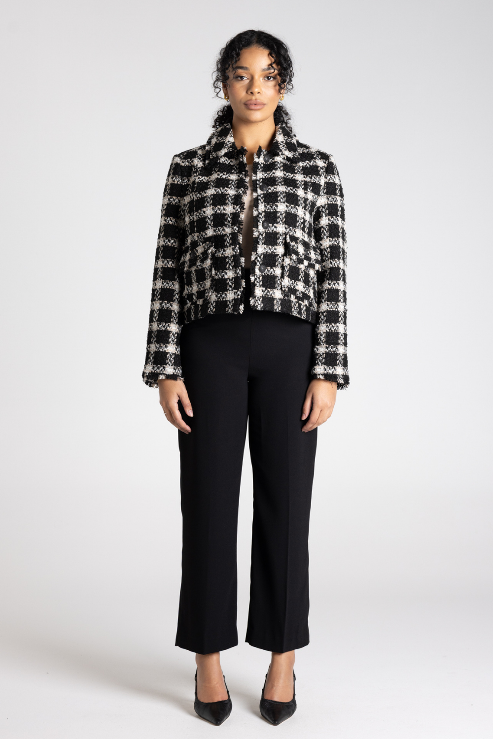 Two T's Cropped Tweed Blazer Black