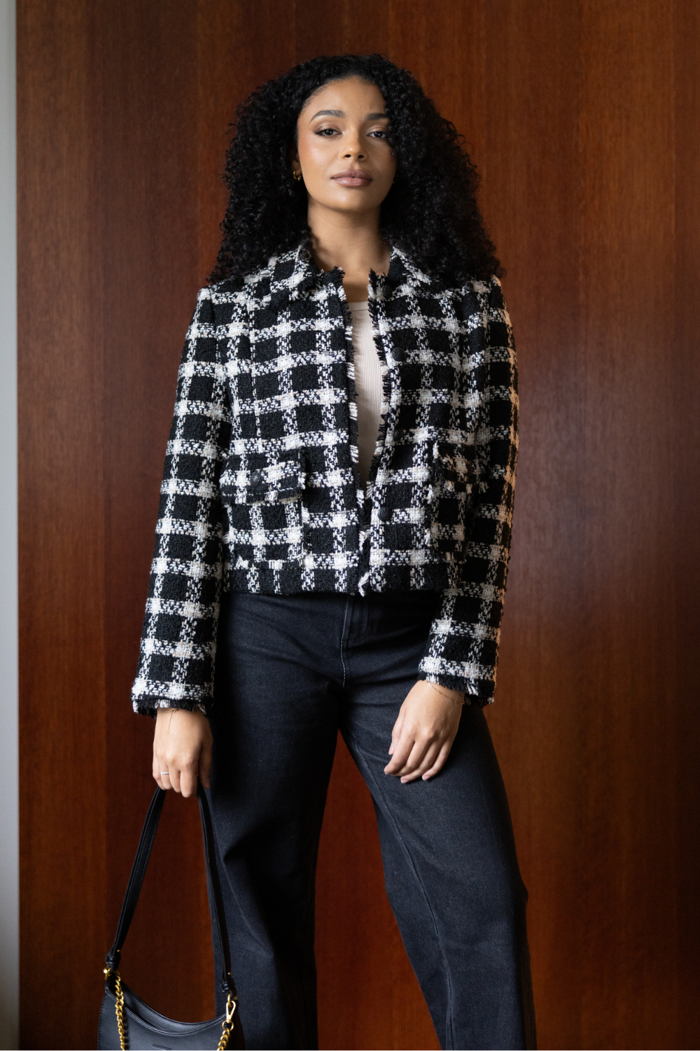 Two T's Cropped Tweed Blazer Black