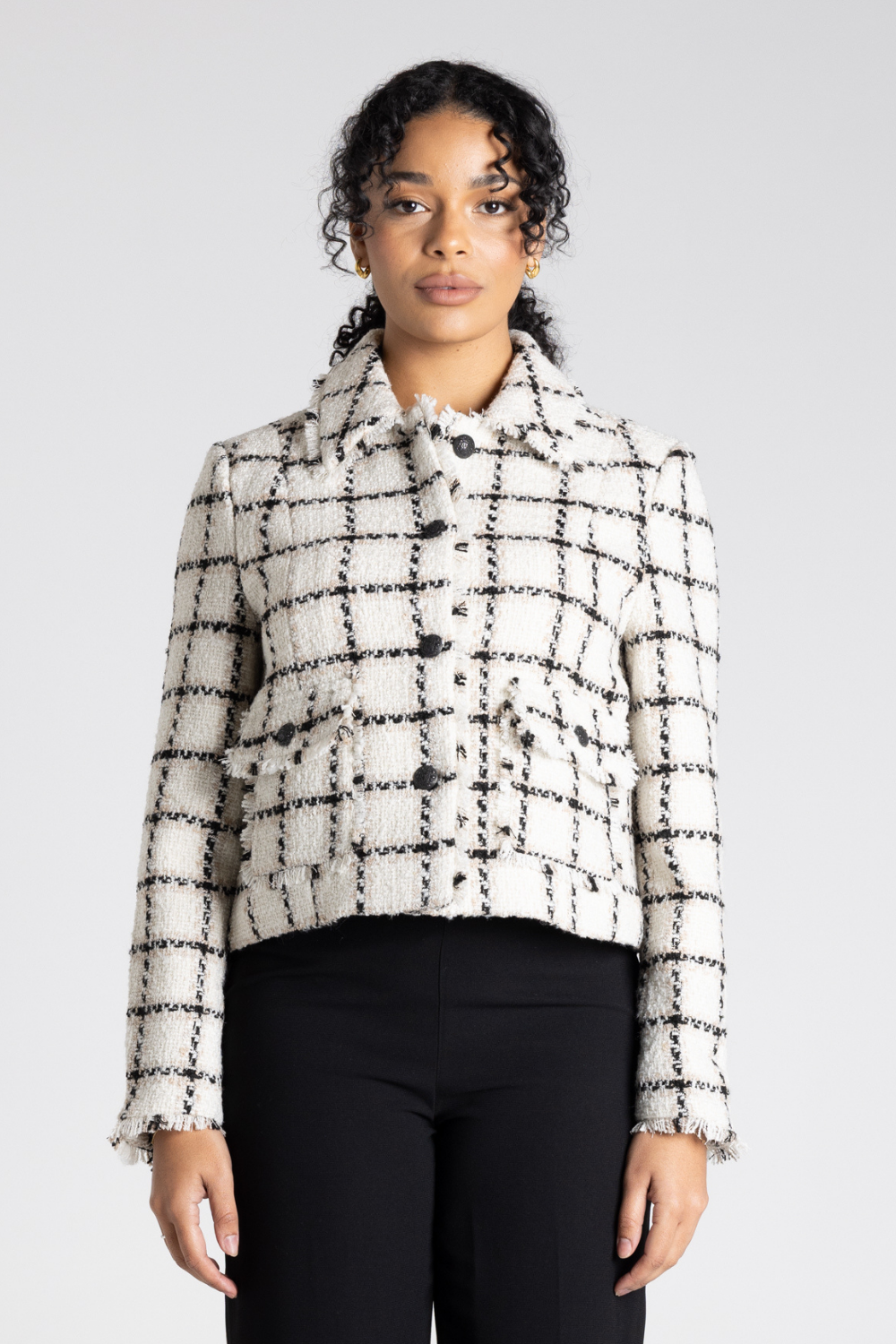 Two T's Cropped Tweed Blazer White