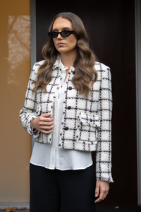 Two T's Cropped Tweed Blazer White