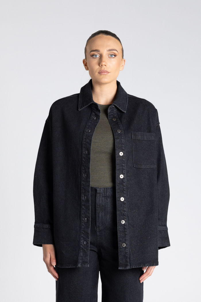Two T's Denim Shirt Jacket Black