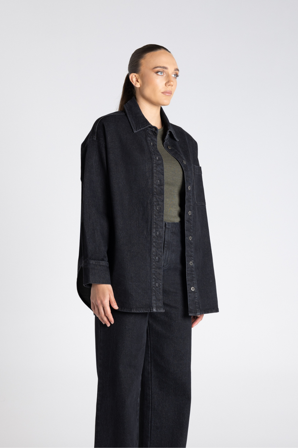 Two T's Denim Shirt Jacket Black