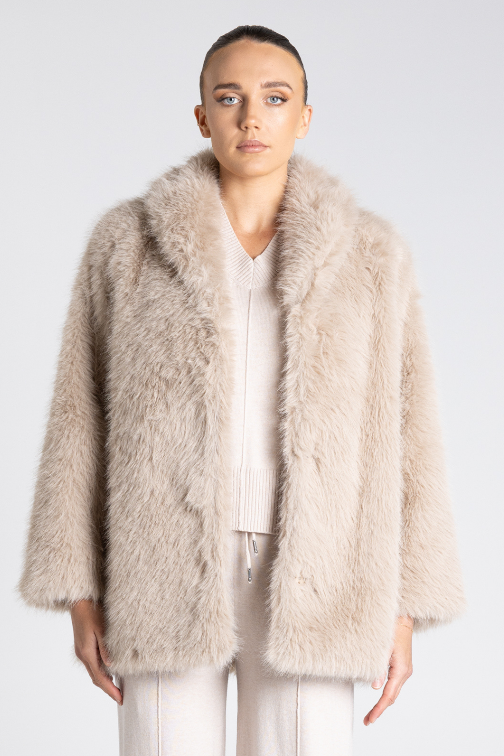 Two T's Faux Fur Coat Oat