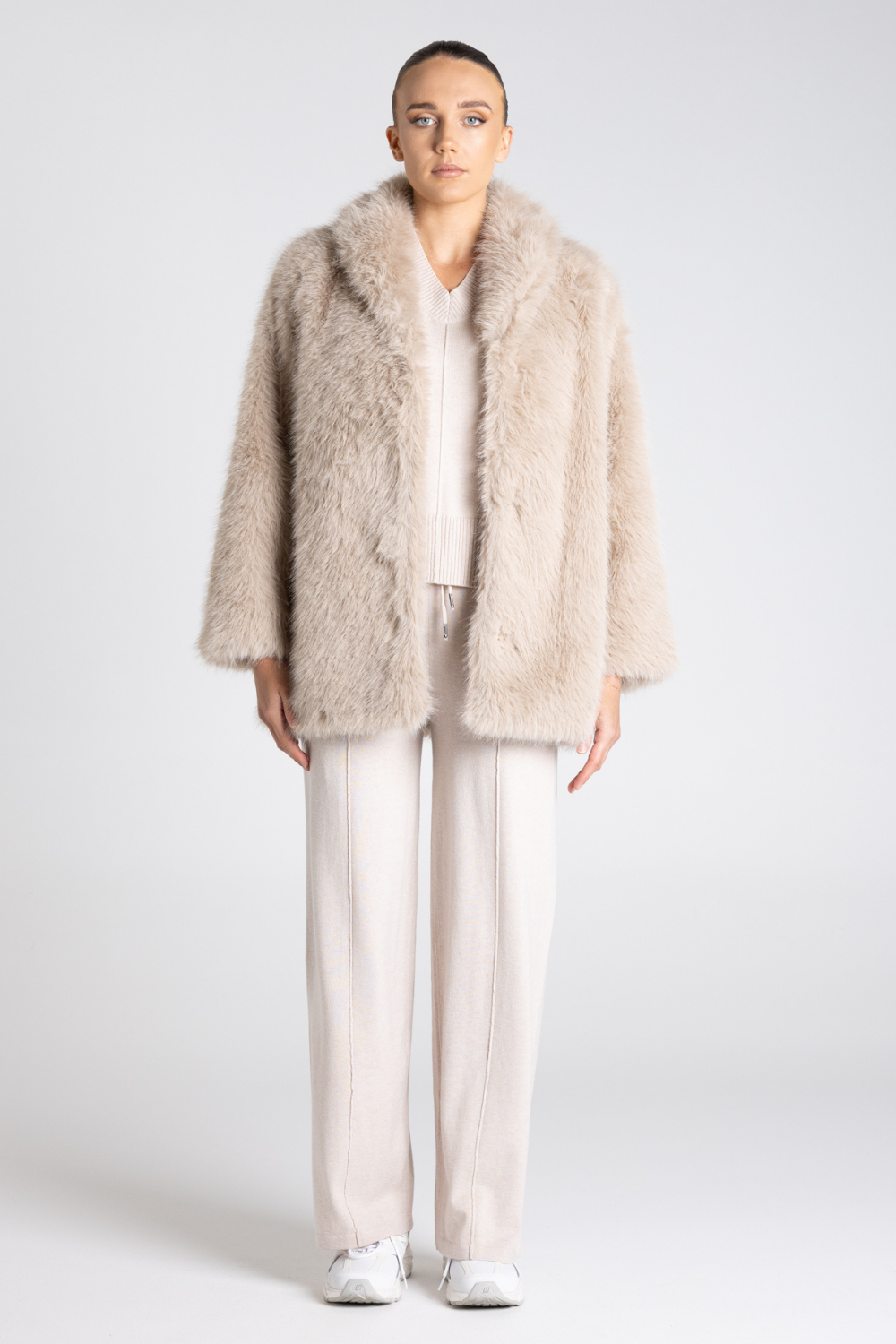 Two T's Faux Fur Coat Oat