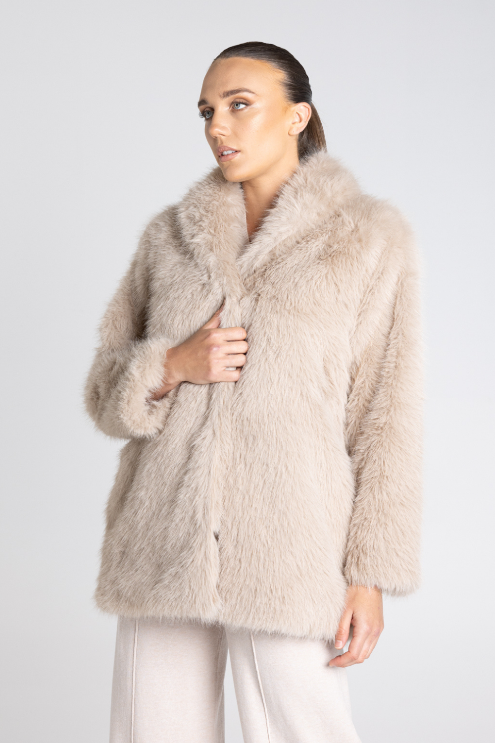 Two T's Faux Fur Coat Oat