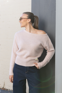 Two T's Off the Shoulder Fluffy Knit Pink