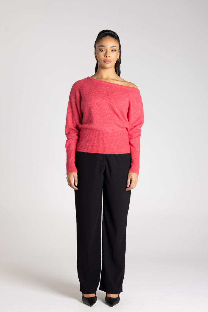 Two T's Off the Shoulder Fluffy Knit Raspberry