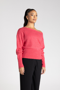 Two T's Off the Shoulder Fluffy Knit Raspberry