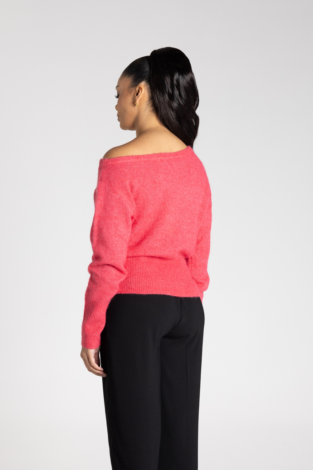 Two T's Off the Shoulder Fluffy Knit Raspberry