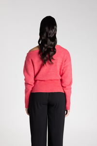 Two T's Off the Shoulder Fluffy Knit Raspberry