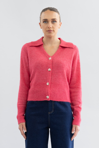 Two T's Polo Fluffy Knit Cardigan Raspberry