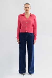 Two T's Polo Fluffy Knit Cardigan Raspberry