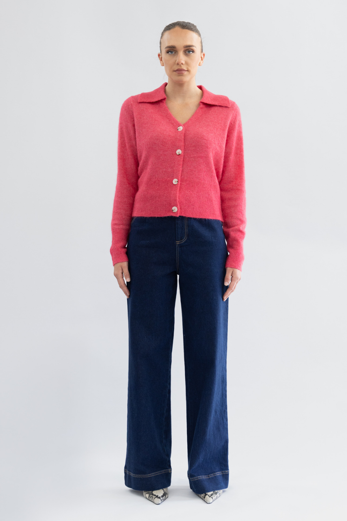 Two T's Polo Fluffy Knit Cardigan Raspberry