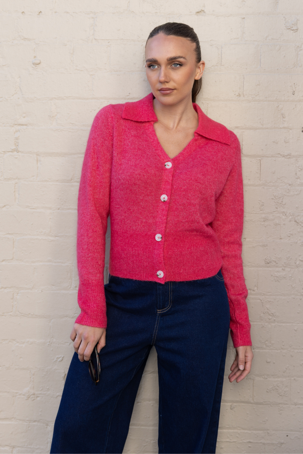 Two T's Polo Fluffy Knit Cardigan Raspberry