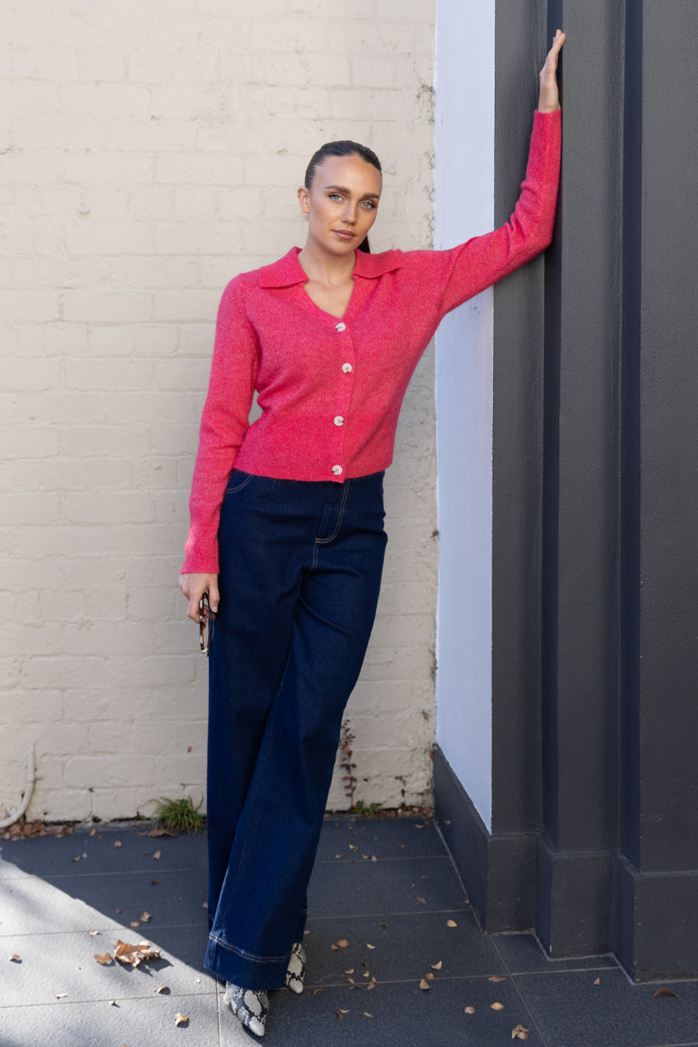 Two T's Polo Fluffy Knit Cardigan Raspberry