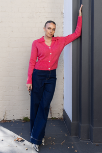 Two T's Polo Fluffy Knit Cardigan Raspberry