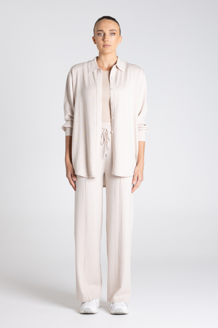 Two T's Shirt-Dropped Shoulder Knit Oat