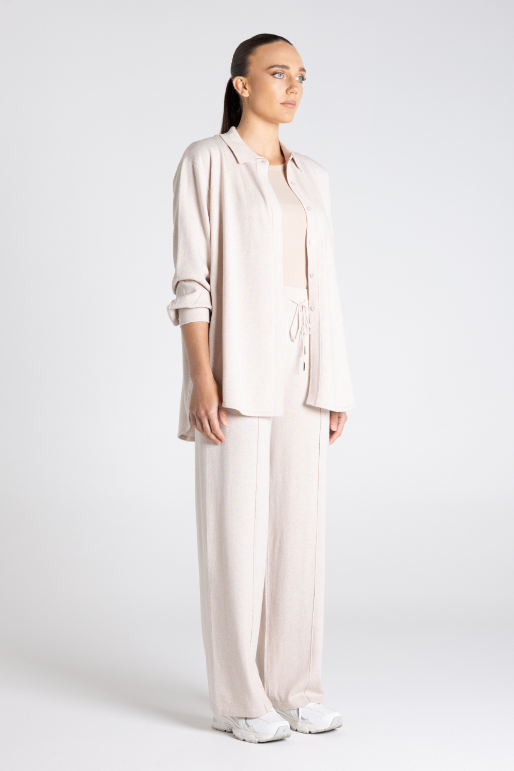 Two T's Shirt-Dropped Shoulder Knit Oat