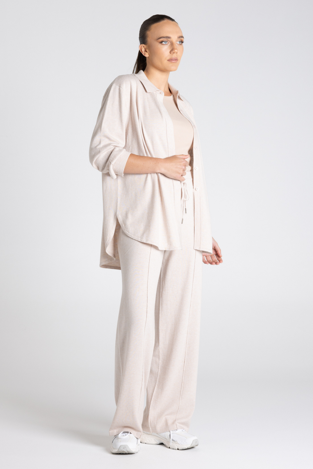 Two T's Shirt-Dropped Shoulder Knit Oat