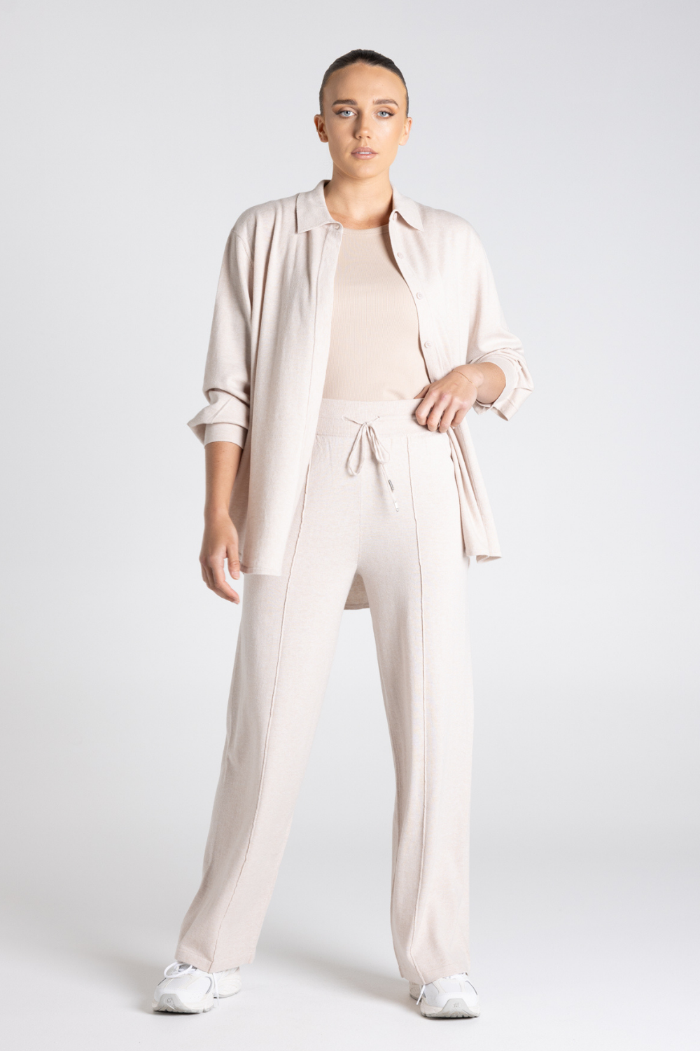 Two T's Shirt-Dropped Shoulder Knit Oat