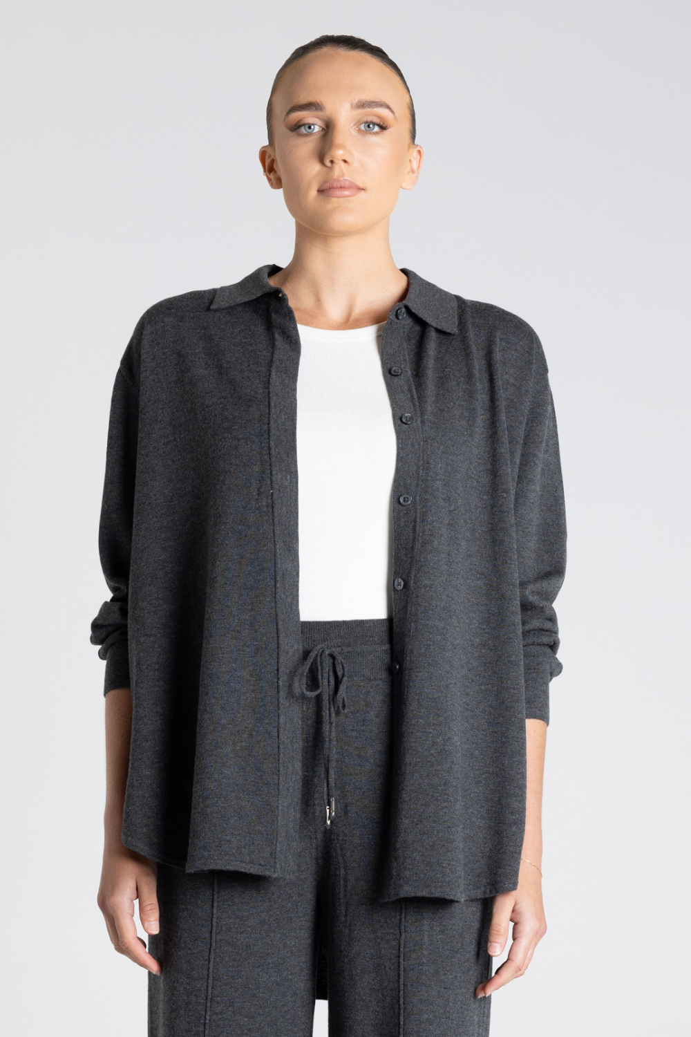 Two T's Dropped Shoulder Knit Shirt Steel