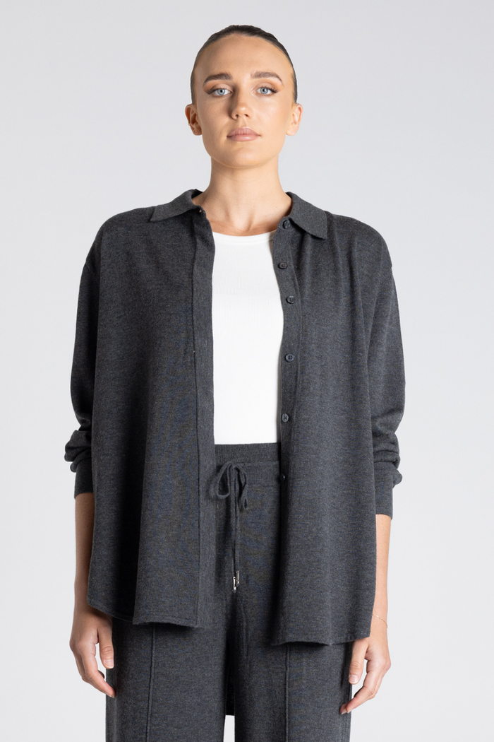 Two T's Dropped Shoulder Knit Shirt Steel