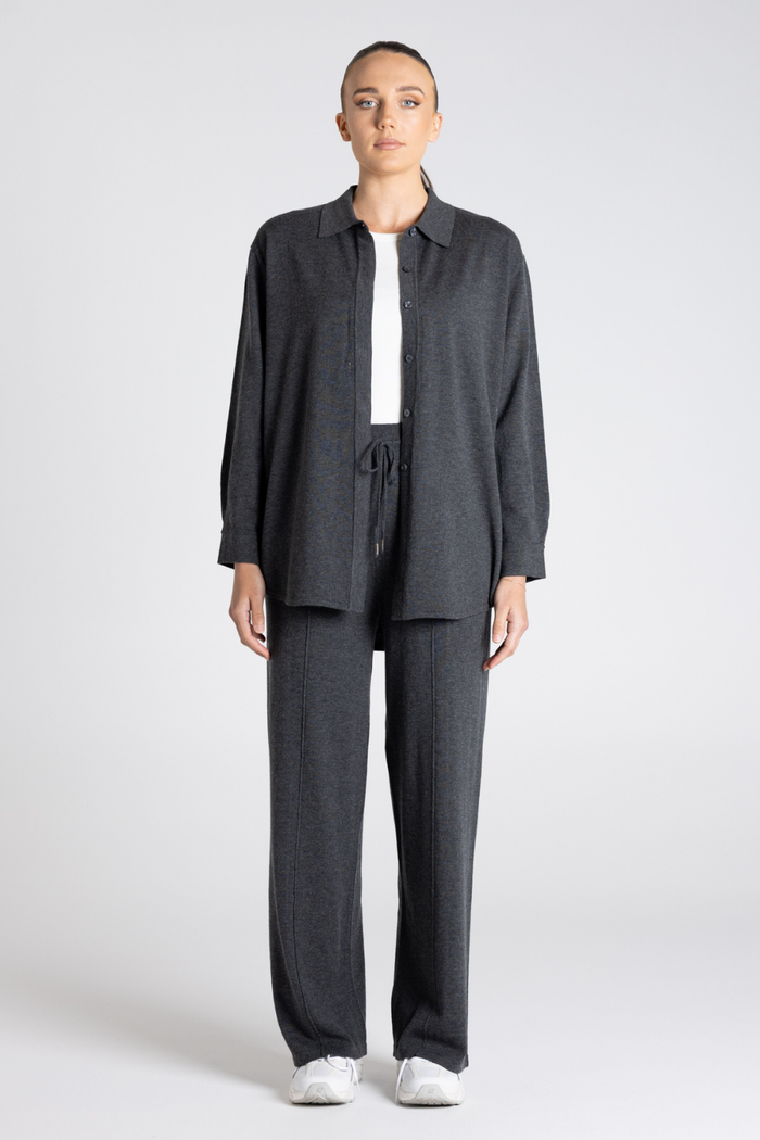 Two T's Dropped Shoulder Knit Shirt Steel