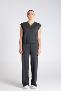 Two T's V Neck Cotton-Merino Vest Steel