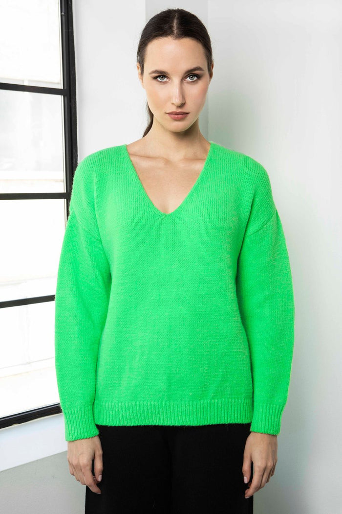 Aggel Alpaca Blend V-Neck Sweater Neon Green