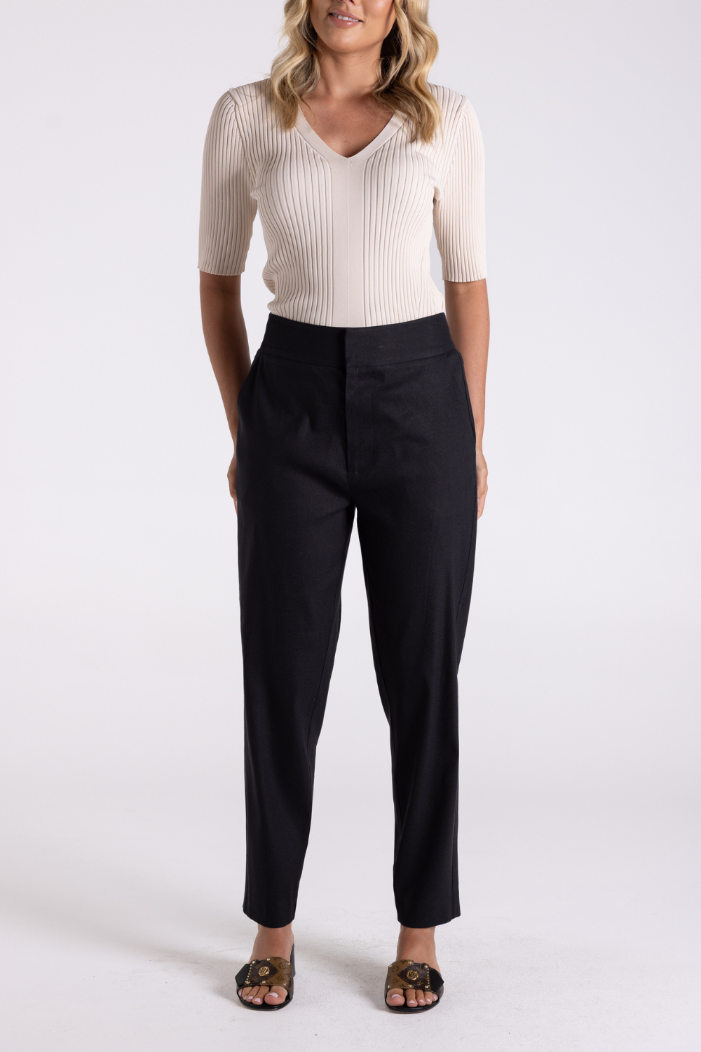 Two T's Linen Viscose 7/8 Pant Black