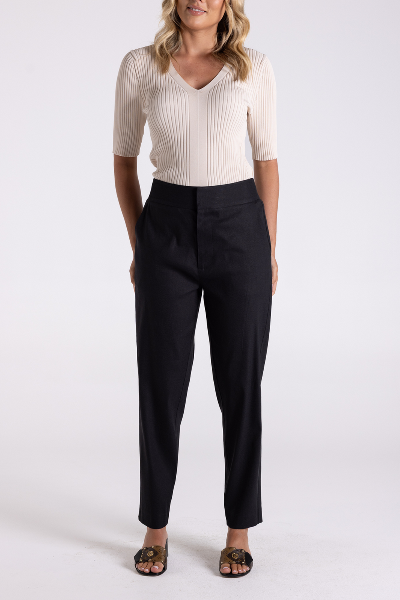 Two T's Linen Viscose 7/8 Pant Black