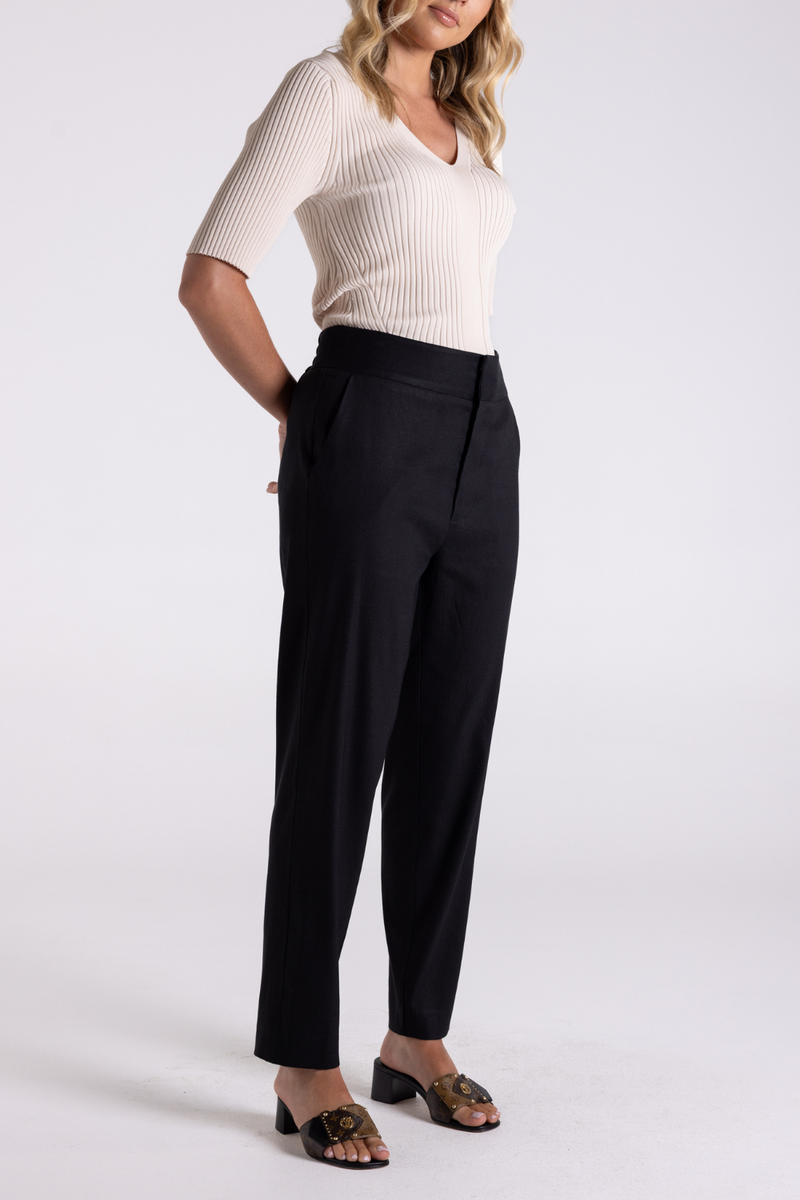 Two T's Linen Viscose 7/8 Pant Black