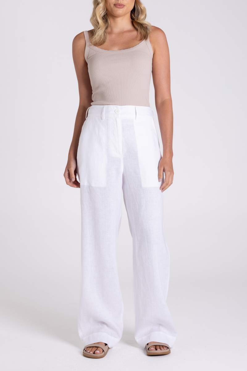 Two T's Wide Leg Linen Pant White