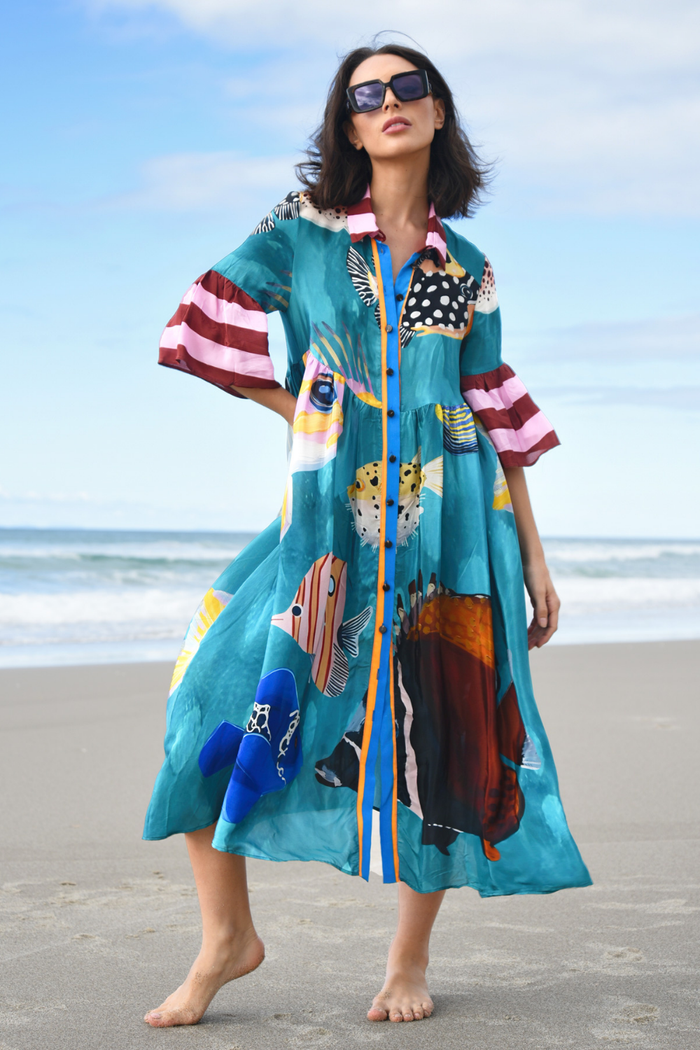 Cooper Worlds Away Dress Multi Fish Pre-Order
