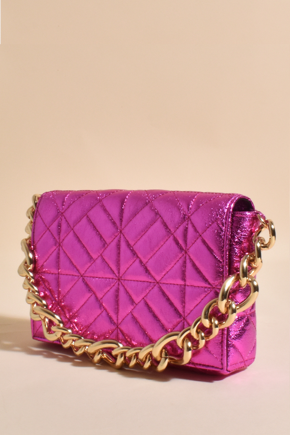 Adorne Amira Pattern Quilt Shoulder Bag Hot Pink