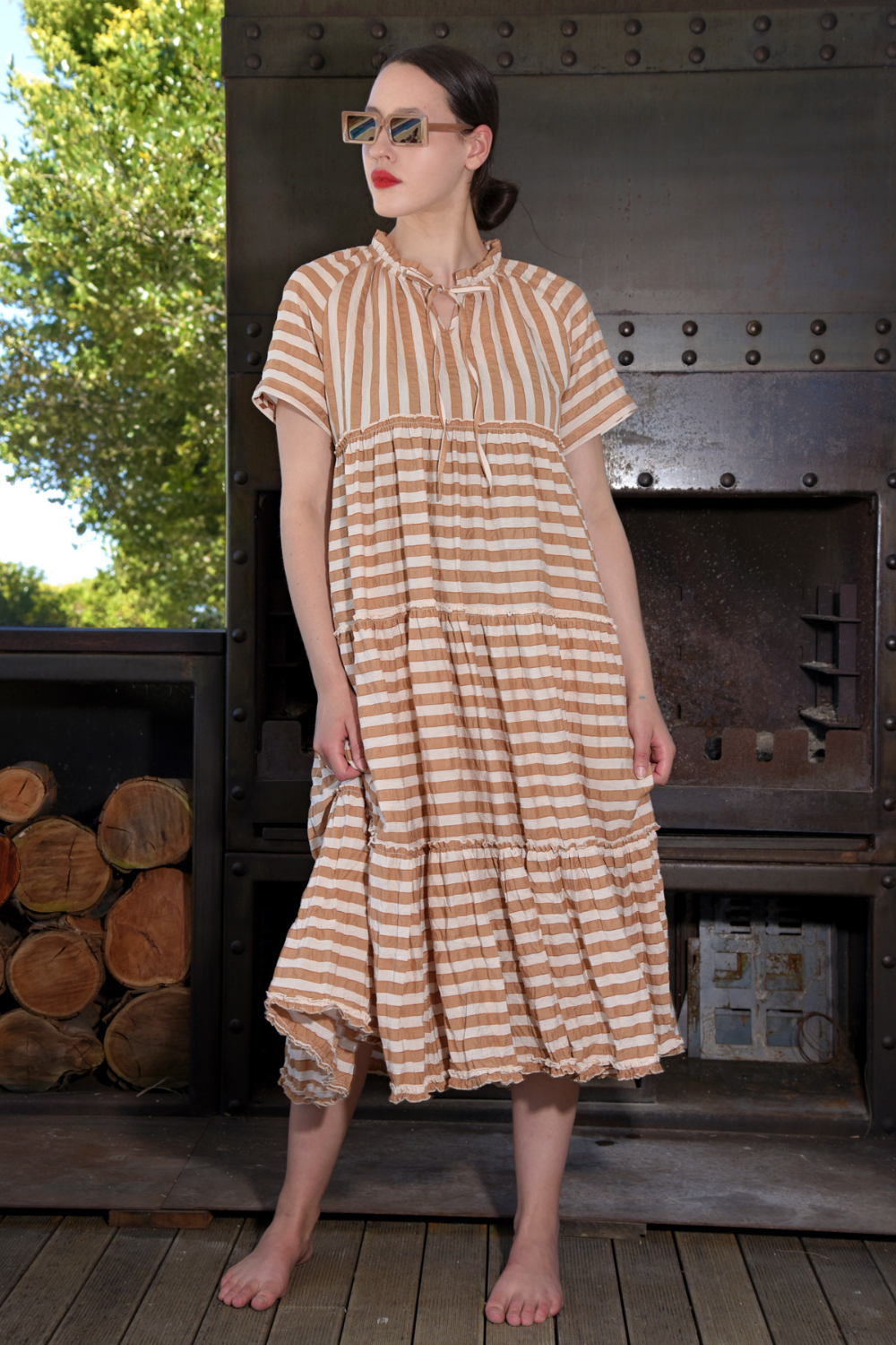 Curate A New Journey Dress Coffee Stripe