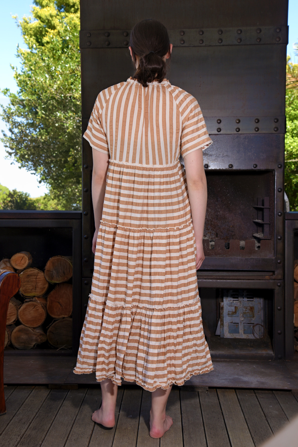 Curate A New Journey Dress Coffee Stripe