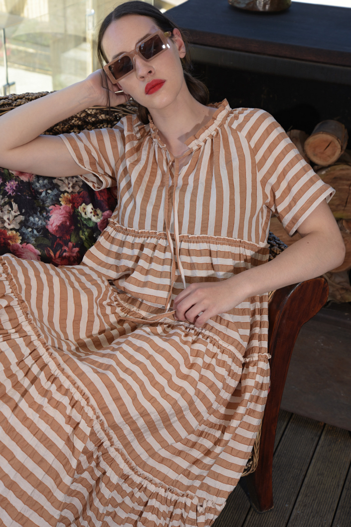 Curate A New Journey Dress Coffee Stripe