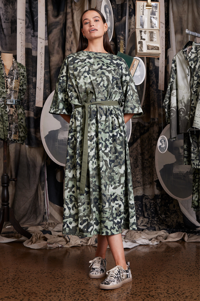 Circular by Maud Dainty Cotton Jersey Dress Car Camo Print